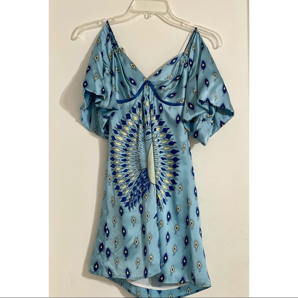 Voom by Joy Han Blue Bubble Sleeve Peackock Dress - Picture 3 of 3